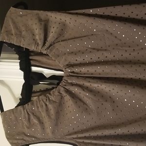 Tan dress with heart embellishments by Rachel Roy